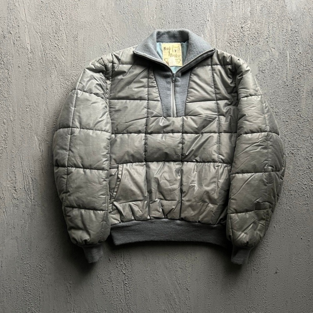 Vintage House of Peerless Puffer Jacket Large Grey 1970s Quilted Quarter Zip